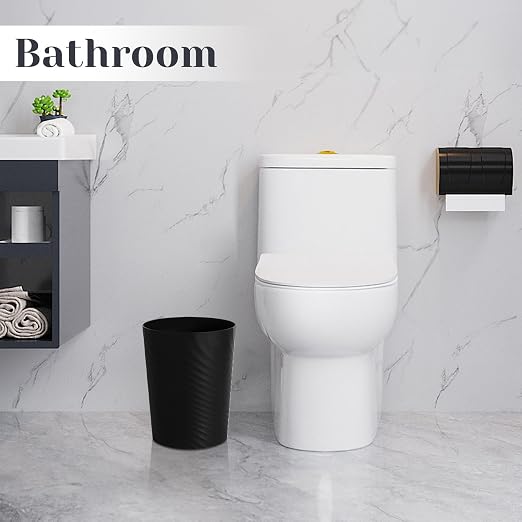 UUJOLY Bathroom Small Trash Can with Trash Bag Plastic Garbage Can Round Waste Basket for Bathrooms, Laundry Room, Kitchens, Offices, Kids Rooms, Dorms, 1.8 Gallons, 3 Pack (Black)