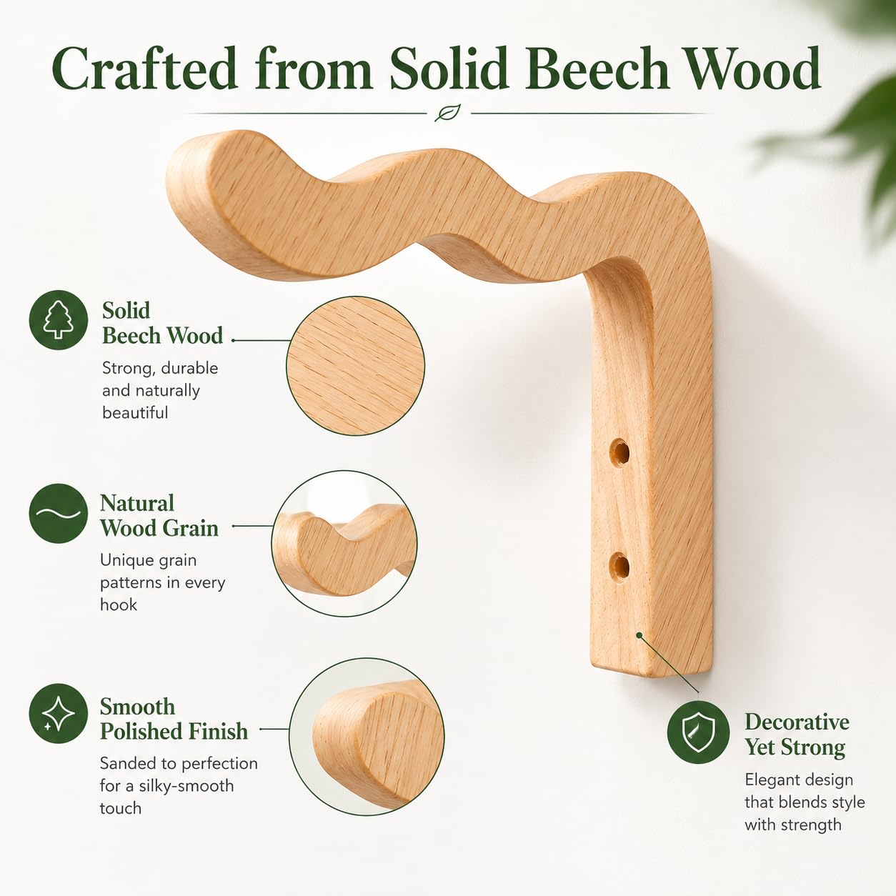FGSAEOR Wavy Wooden Plant Hangers Wall Mount Hanging Plant Hooks 2 Pack
