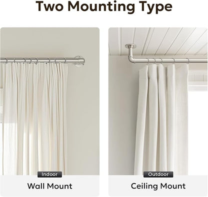 Zeerobee Curtain Rods for Windows 66 to 120, 1 Inch Industrial Wrap Around Brushed Nickel Curtain Rod, Indoor/Outdoor Room Divider Adjustable Drapery Pole, 66"-120"