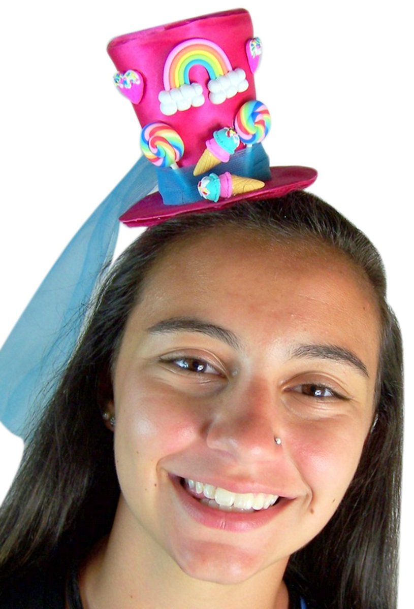 Needzo DIY Candy Costume Headband, Pink Mini Top Hat with Veil, Photo Props, Theme Party Cosplay Outfit Accessories