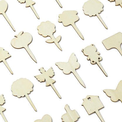 Gythara 60 pcs 12 Styles Forest Theme Unfinished Wood Cutout Charms Butterfly Heart Flower Wood Slice for DIY Painting Art Home Party Craft Decor Embellishments