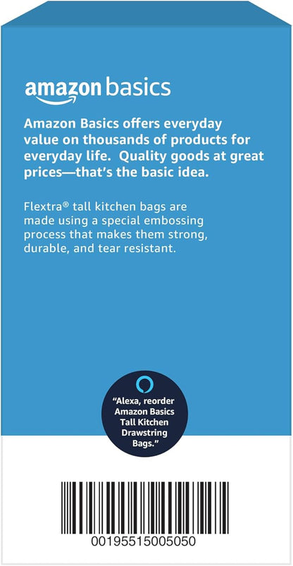 Amazon Basics Flextra Tall Kitchen Drawstring Trash Bags, 13 Gallon