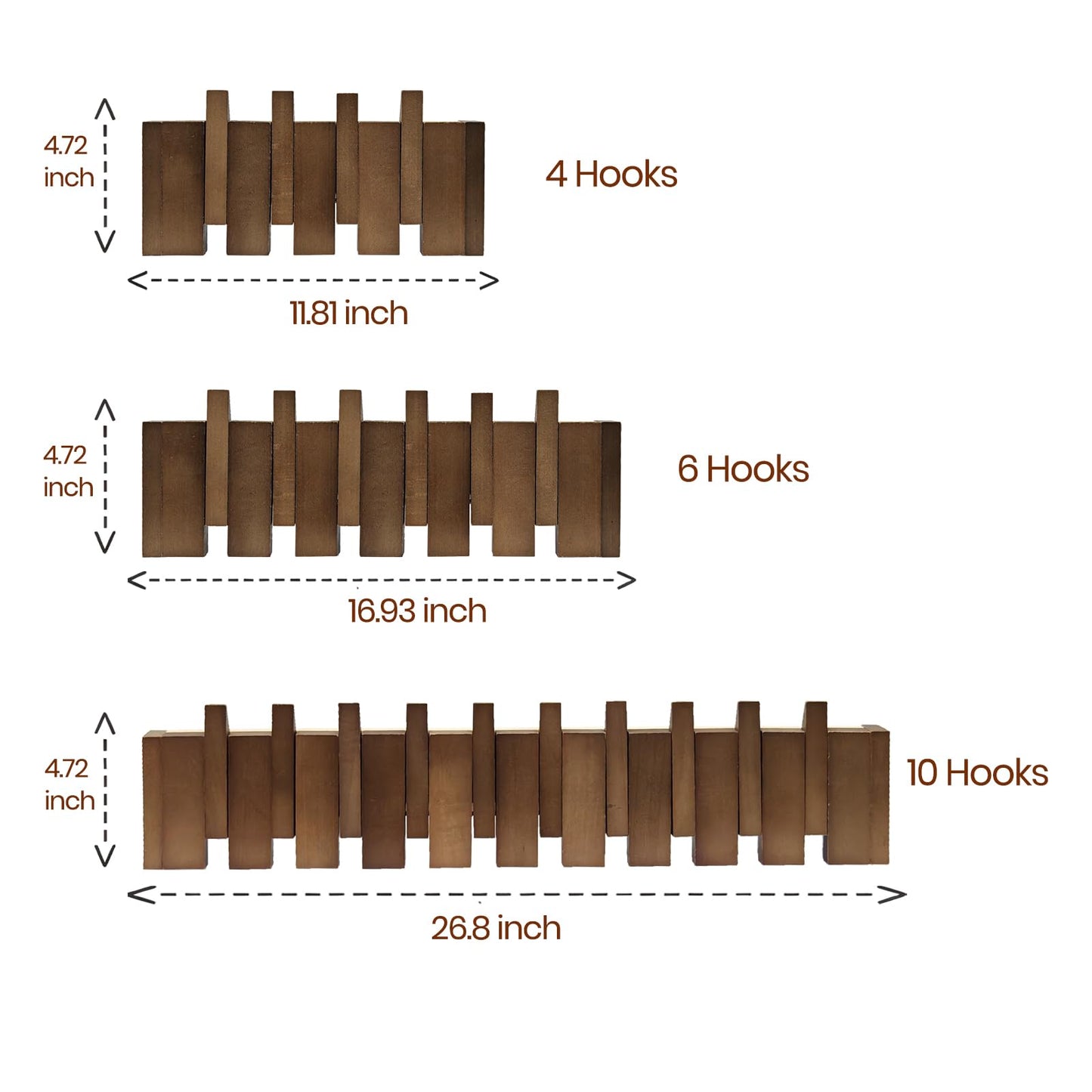 ZOESEEK 11.8" Wooden Piano Key Coat Rack Wall Mounted, 4 Hooks Natural Walnut Wall Coat Rack, Wall Mounted Coat Rack for Hanging Coats/Hats/Keys/Towels/Bags
