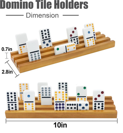ESSAJOY Wooden Domino Trays/Racks Set of 8 Domino Tiles Holders Mexican Train Wooden Trays/Racks Wood Organizers for Chicken Foot (8 Premium Domino Tiles Holder Rack)