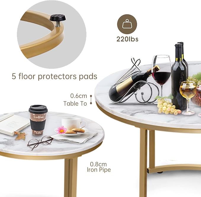 Garden 4 you Nesting Coffee Table Faux White Marble for Small Place 2 Sets Modern Furniture Living Room Sets End Side Table Night Stand for Bed Room Dining Room