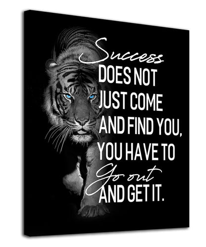 Inspirational Wall Art for Bedroom Living Room Success Does Not Just Come Black and White Motivational Canvas Picture Tiger Words Art Quote Sign Home Office Wall Decor Framed Ready to Hang 12" x 16"