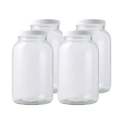 FastRack 1 Gallon Glass Storage Jars with Airtight Lids (Pack of 4) | Wide Mouth Glass Canisters for Food Storage, Fermentation, Pickling & Canning