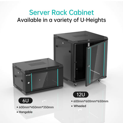 MT-VIKI 12U Server Cabinet Network Rack Vented Enclosure w/Moving Wheel, 0.8mm Thick Steel, 23.6‘’ Deep (600mm), for 19'' IT Equipment, Included 1pcs 12'' Depth Rack Shelf