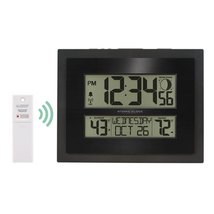 La Crosse Technology 513-75624-INT Digital Atomic Clock with Outdoor Temperature and Moon Phase,Black