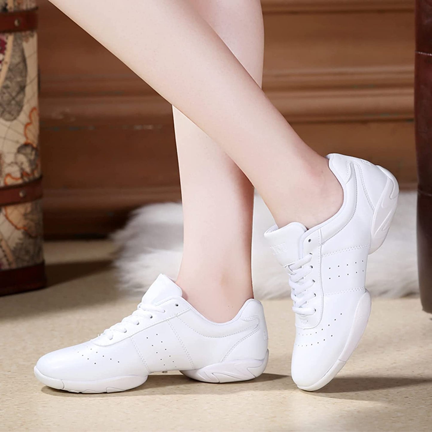 JITUUE Women Cheerleading Dance Shoes Fashion Trainers Sneakers Lace Up Gym Athletic Sport Training Shoes for Girls (White,12 lk28)