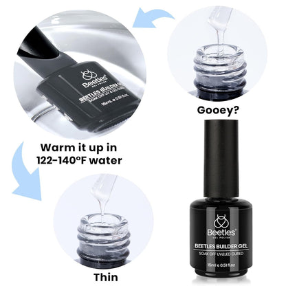 Beetles Builder Gel Set,3 Pcs 8 in 1 Nail Strengthening Apex Building Extension for Beginner DIY Salon at Home,Clear Builder Nail for Nails with Base and Top Coat Gel,UV & LED Lamp Needed