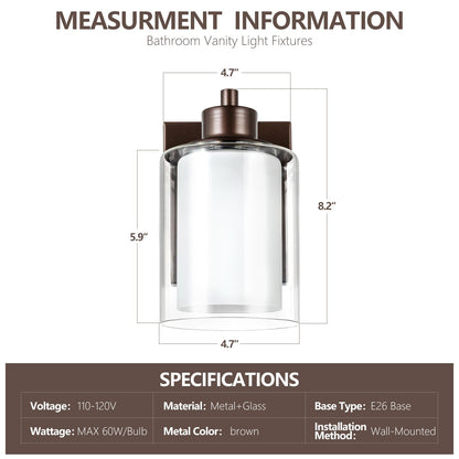 Eidonta Bath Vanity Light Fixtures, Modern Wall Scone with Dual Glass Shade, 3 Pack, Oil Rubbed Bronze