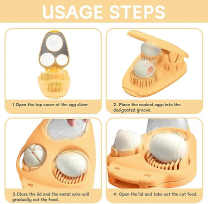 Egg Slicer for Hard Boiled Eggs, 3-in-1 Dicer with Multiple Cutting Modes, Egg Slicer Kitchen Gadget for Strawberry, Grape, Cherry(COLOR:Yellow)