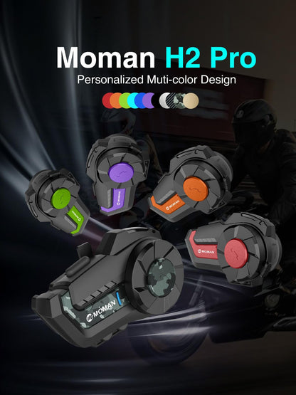 Motorcycle Intercom Headset, Moman H2E Eagle-Like Communication System with Dual Chips for Audio Multitasking HiFi Sound/Music Sharing/FM/AI Voice (2Pack), Motorcycle-Intercom-Helmet-Headset-Headphone