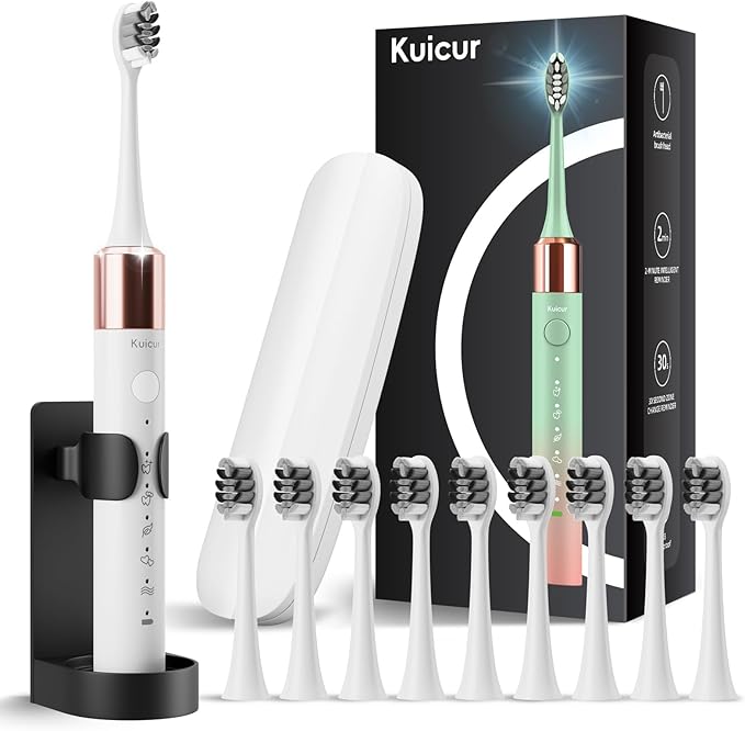 Electric Toothbrush, 10 Brush Heads & Travel Case, 000 VPM Electric Motor & USB
