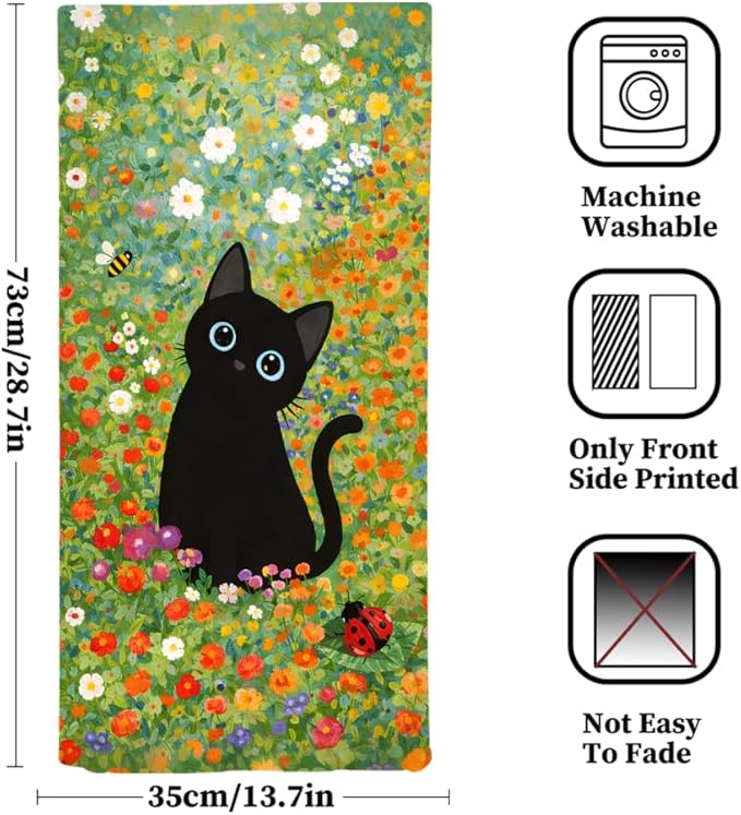 Watercolor Floral Hand Towels for Bathroom, 2 Packs Black Cat Kitchen Towels