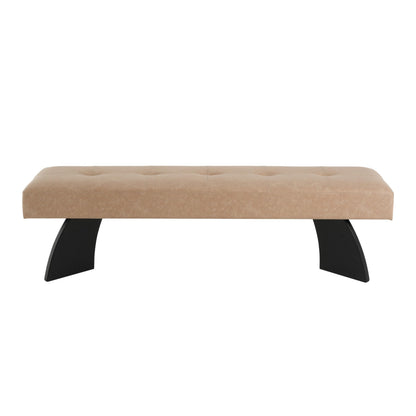 Christopher Knight Home Adele 63.19''L Faux Leather Upholstered Dining Bench, Wooden Entryway Bench With Stylish Curved Legs, Long Sofa Footstool for Living Room, Bedroom End of Bed Bench, Khaki+Black