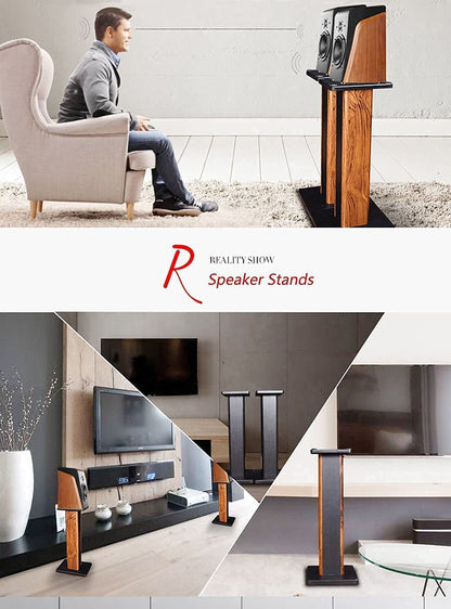 bimiti Speaker Stands Wood Grain 28 Inch Universal Floor Speaker Stands Pair Heavy Duty Surround Sound Speaker Monitor Stand for Home Theater with Sand Filling Tuning Function - 1 Pair