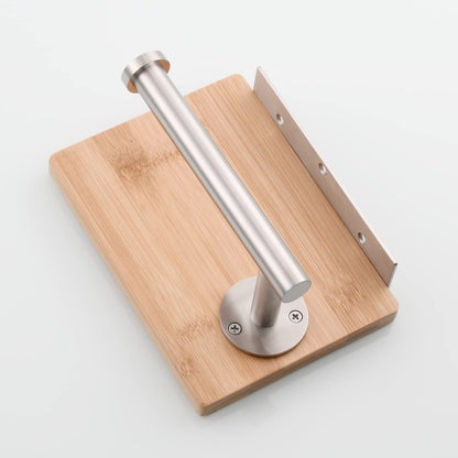 Tecmolog Stainless Steel Paper Roll Holder Wall Mount Toilet Tissue Holder with Wooden Storage Shelf, Brushed Nickel, SBH264NA