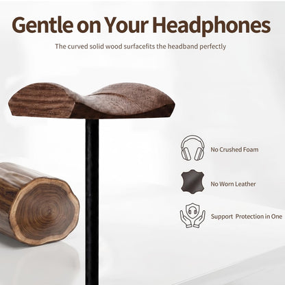 Bliocefo Headphone Holder Stand for Desk, Wood and Metal Headset Hanger Mount Hook Gaming Holder Desktop Earphone Artful Functional Craftsmanship Stand for All Headsets with Solid Wooden Base