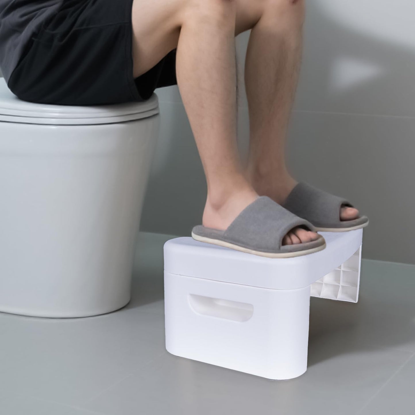 Folding Toilet Stool, 6.7 inch Folding Toilet Stool, Foldable Bathroom Potty Step Stool for All Ages - Sitting Posture Foot Stool. Black