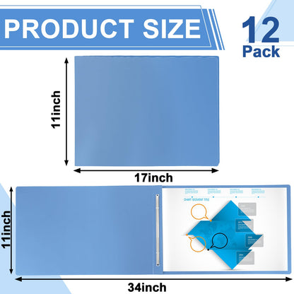 gisgfim 12 Pcs 11'' x 17'' Pressboard Report Cover 3" Capacity Metal Prong Paper Fastener with Compressor Presentation Binder Folder to Neatly Bind Reports Proposals Transcripts Document (Light Blue)