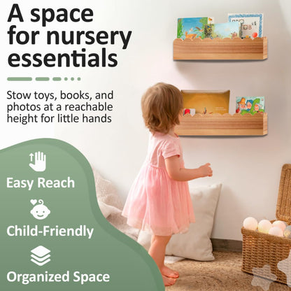 Green Goods Supply Scalloped Shelves - Set of 2 Pre-Assembled 15.6inch Floating Nursery Book Shelves, Scalloped Book Shelf - Kids Wall Bookshelf, Nursery Decor, Floating Shelves for Wall