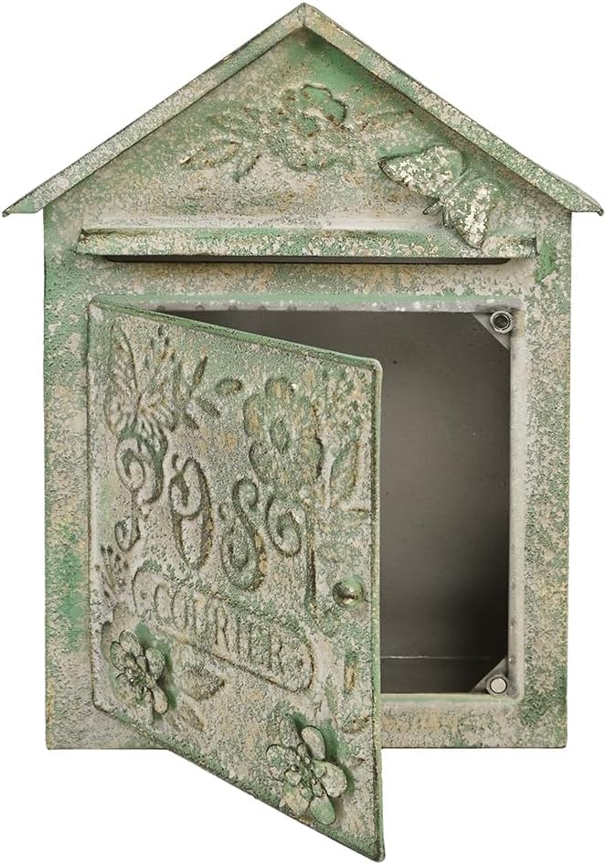 Vintage White Wall Mount Mailbox for Outside, Metal Post Box Decorative Antique Style Mail Drop Box for House Decor(Light Green)
