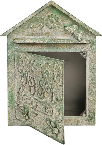 Vintage White Wall Mount Mailbox for Outside, Metal Post Box Decorative Antique Style Mail Drop Box for House Decor(Light Green)