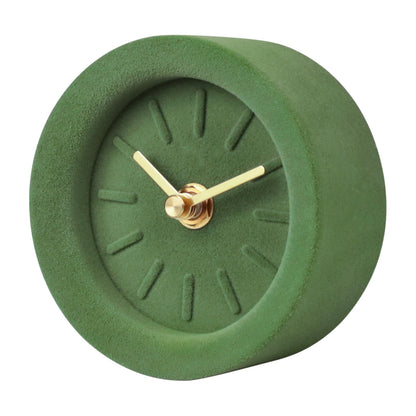 SCOAGE 4 Inch Minimalist Flocked Cement Desk Shelf Clock, Silent Non-Ticking Battery Operated, Modern Decorative Table Clock for Bedroom Bedside, Dresser, Mantel, Home Office (Green)