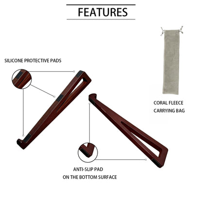 GcwJovialite Bamboo Wooden Laptop Stand, Portable Wood Laptop Stand for Desk Tablet with Carry Pouch, Compact Travel Laptop Stand with Protective Silicone Pads, Suitable for Laptops and Tablets