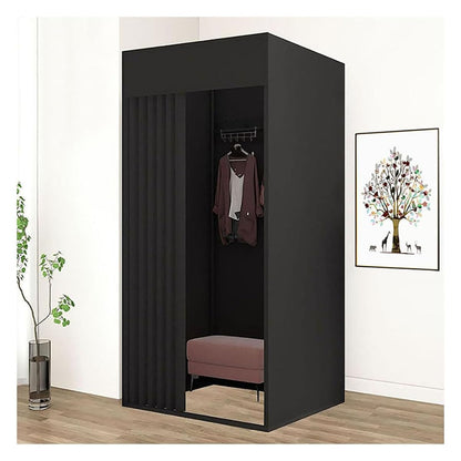 Pengfei Portable Fitting Room, Dressing Room Frame with Curtain and Hook, Changing Room for Clothing Store, Boutiques, Office, Temporary Privacy Space, Easy to Assemble, Black, 39x39x79 inch