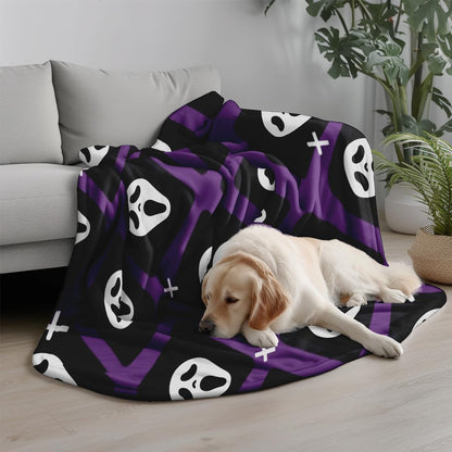 Halloween Spooky Face Blanket, Purple and Black, Soft Ghost Throw for Travel, Office, Home (60" x 50")