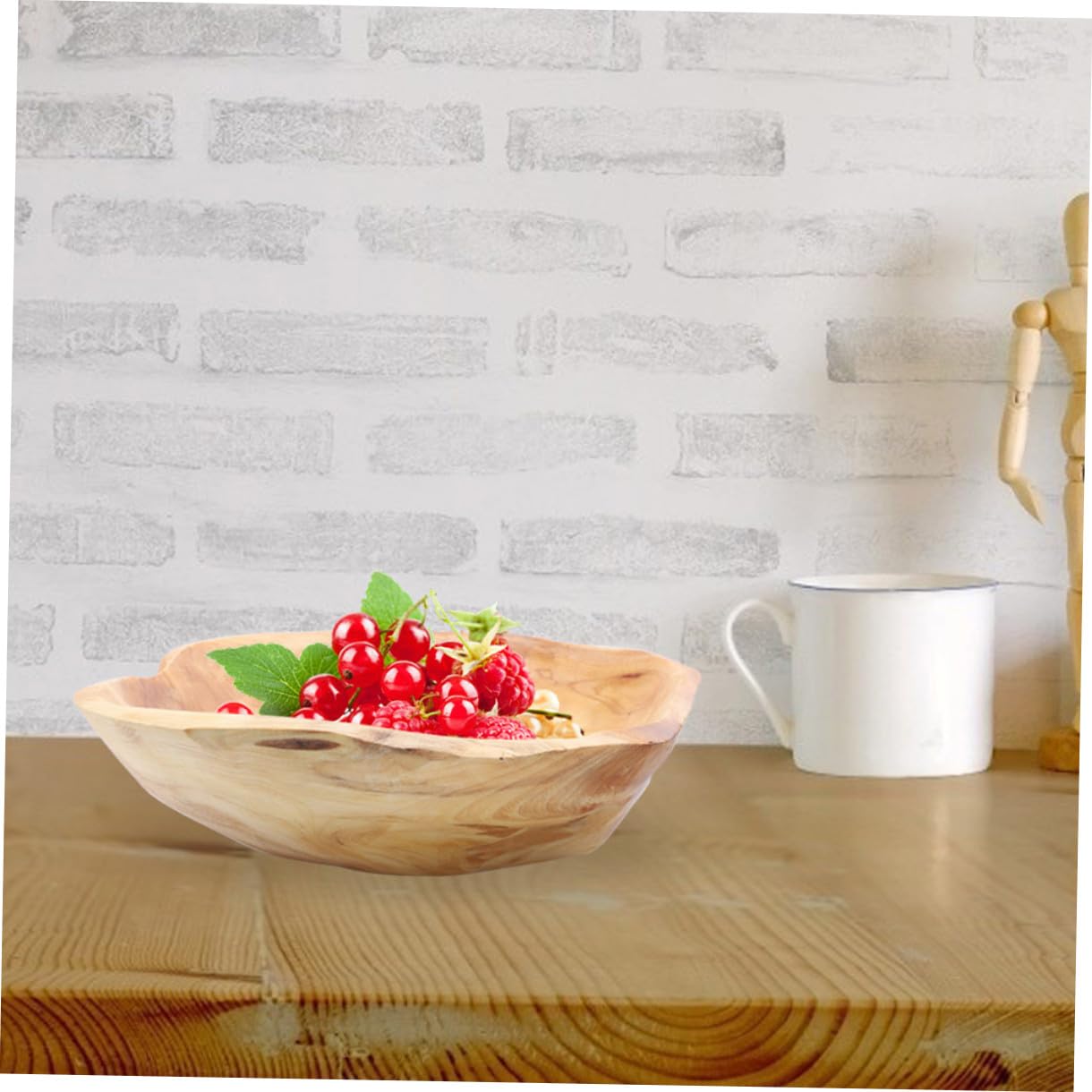 Luxshiny Rustic Wood Fruit Bowl 7.95 Inch Carved Wooden Serving Tray for Salad Snacks Home Decor Kitchen Dining Entertaining