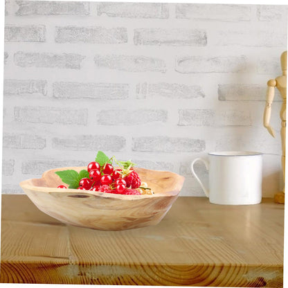 Luxshiny Rustic Wood Fruit Bowl 7.95 Inch Carved Wooden Serving Tray for Salad Snacks Home Decor Kitchen Dining Entertaining