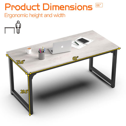 NSdirect 63" Large Computer Desk,Modern Simple Style PC Table Office Desk Wide Workstation for Study Writing,Gaming and Home Office,Extra 1" Thicker Wooden Tabletop and Black Metal Frame,White+Black