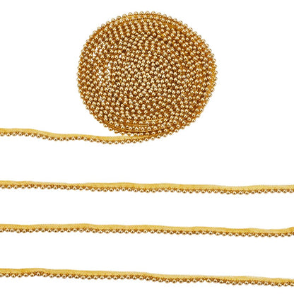 CABODYALS 1/2 Inch 10 Yards Gold Woven Ball Bead Tassel Trim Braid Fringe Edging with Beads Golden Lace Decorative Edge Trimming Polyester Ribbon for Sewing Making Party Wedding DIY Craft Supplies