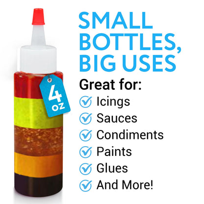 IMPRESA Plastic Squeeze Bottles - 4 Oz, Pack of 8, Clear - Mini Squeeze Bottles for Sauces, Condiments, Dressings, Camping & Travel - Cookie Decorating Supplies - Pancake Art Kit