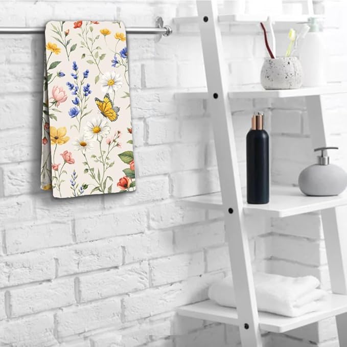 Wildflower Floral Hand Towels, 2 Packs Decorative Meadow Floral Kitchen Towels
