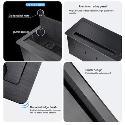 Tabletop Multimedia Connectivity Box with 4 AC Power+2 HDMI+2 RJ45+1 USB3.0 Port +1 USB-C +2 Audio with 5.58ft Power Cord for Conference Room Office Desk(Black)