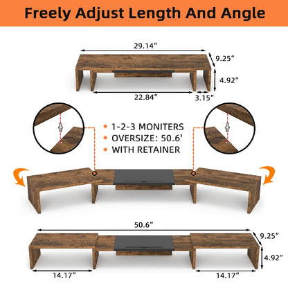 WESTREE Triple Dual Monitor Stand Riser, Extra Long Monitor Stand for 1~2~3 Monitors, Monitor Stand with Length and Angle Adjustable, 3 Shelf Desktop Storage Riser for Monitor Computer Screen Laptop