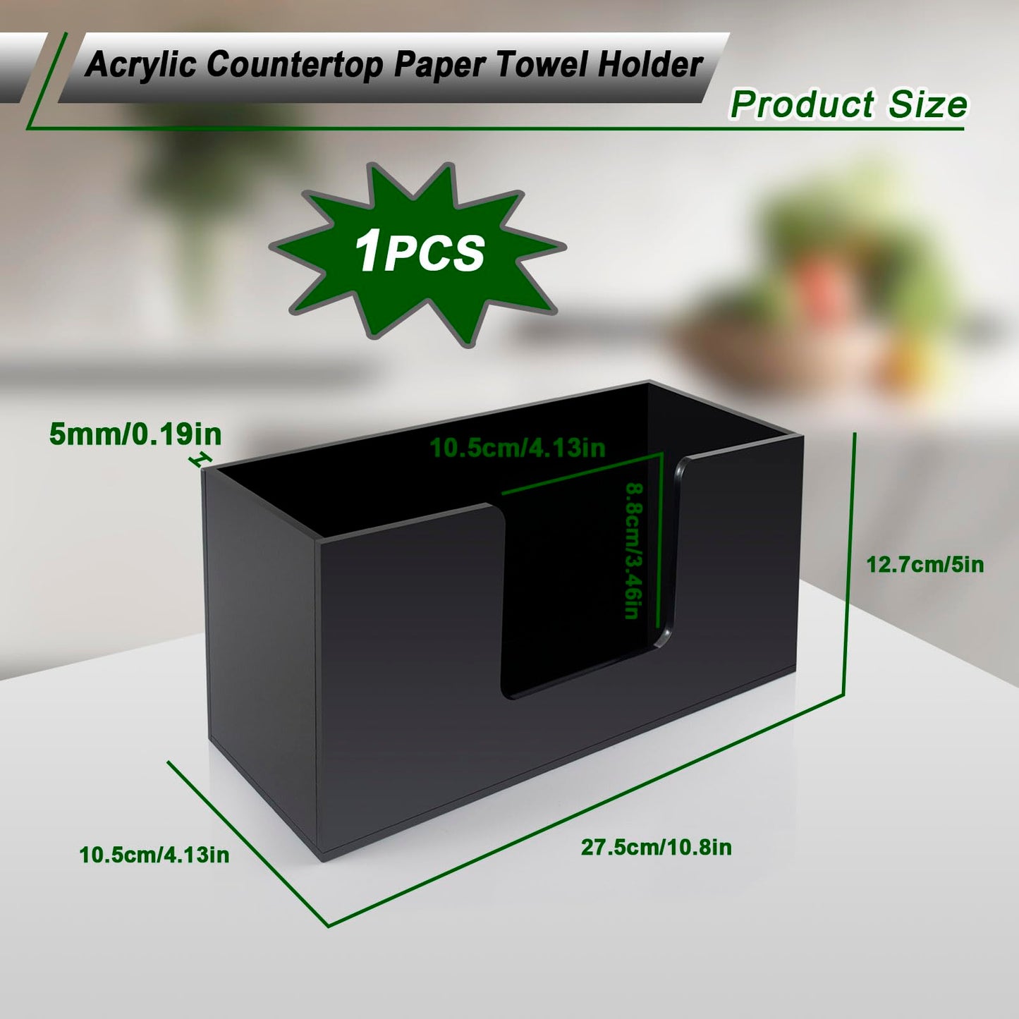 Paper Towel Holder Countertop, Black Acrylic Bathroom Napkin Holder, 1 Pack