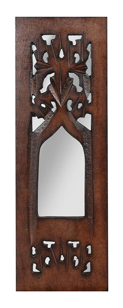 The Wooden Town Wall Hanging Plaques Wall Décor Jharokha With Mirror, Elegant Sculpture Wall Décor Panel to Enhance the Décor of Your Room or Office - 12x4 Inch - Burnt Set of 2