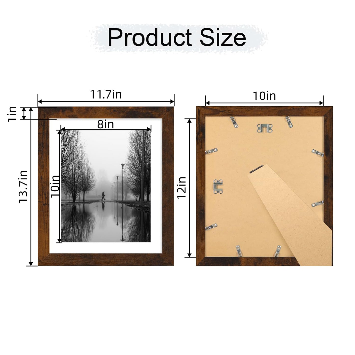 iRahmen 10x12 Picture Frame with Mat 8x10 - High Definition Real Glass Wooden Photo Frames for Tabletop Display and Wall Mounting (Dark Brown, Set of 4)