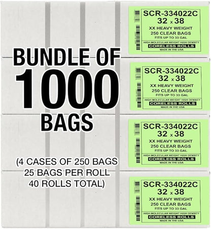 Aluf Plastics 33 Gallon 22 Micron Premium Clear Trash Bags