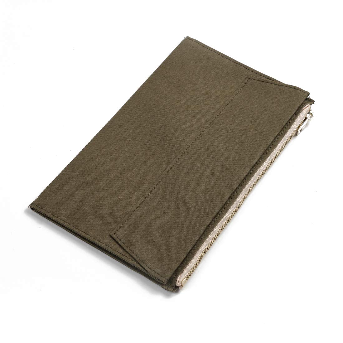 Moterm Canvas Zipper Pocket for Travelers Notebook, 1 Insert Pouch Refill for TN Accessories Standard Size Paper Card Holder Storage Bag (Olivegreen)