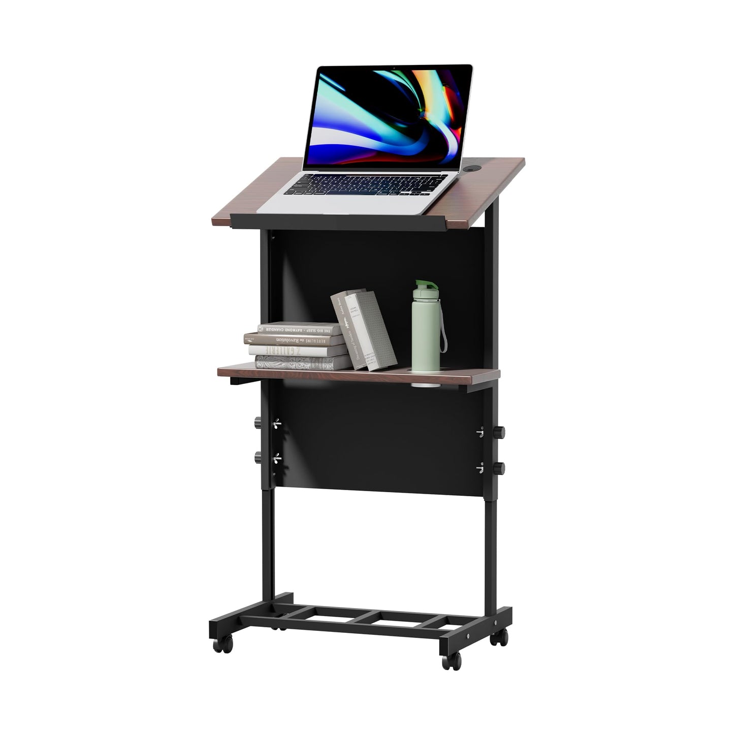 Portable Podium with 7 Adjustable Heights,Podium Stand with Shelf and Cup Holder,Lectern for Seminars,Schools and Conferences (Black)