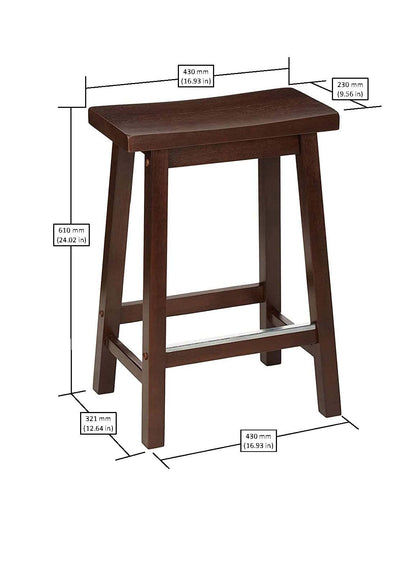 Amazon Basics Solid Wood Saddle-Seat Counter Height Bar Stools for Kitchen Island with Footrest, 24-Inch Height, Walnut, Set of 2