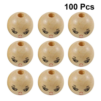 Healifty 100Pcs 14Mm Wooden Face Beads Natural Smooth Round DIY Craft Accessories for Jewelry Making and Creative Kids Projects