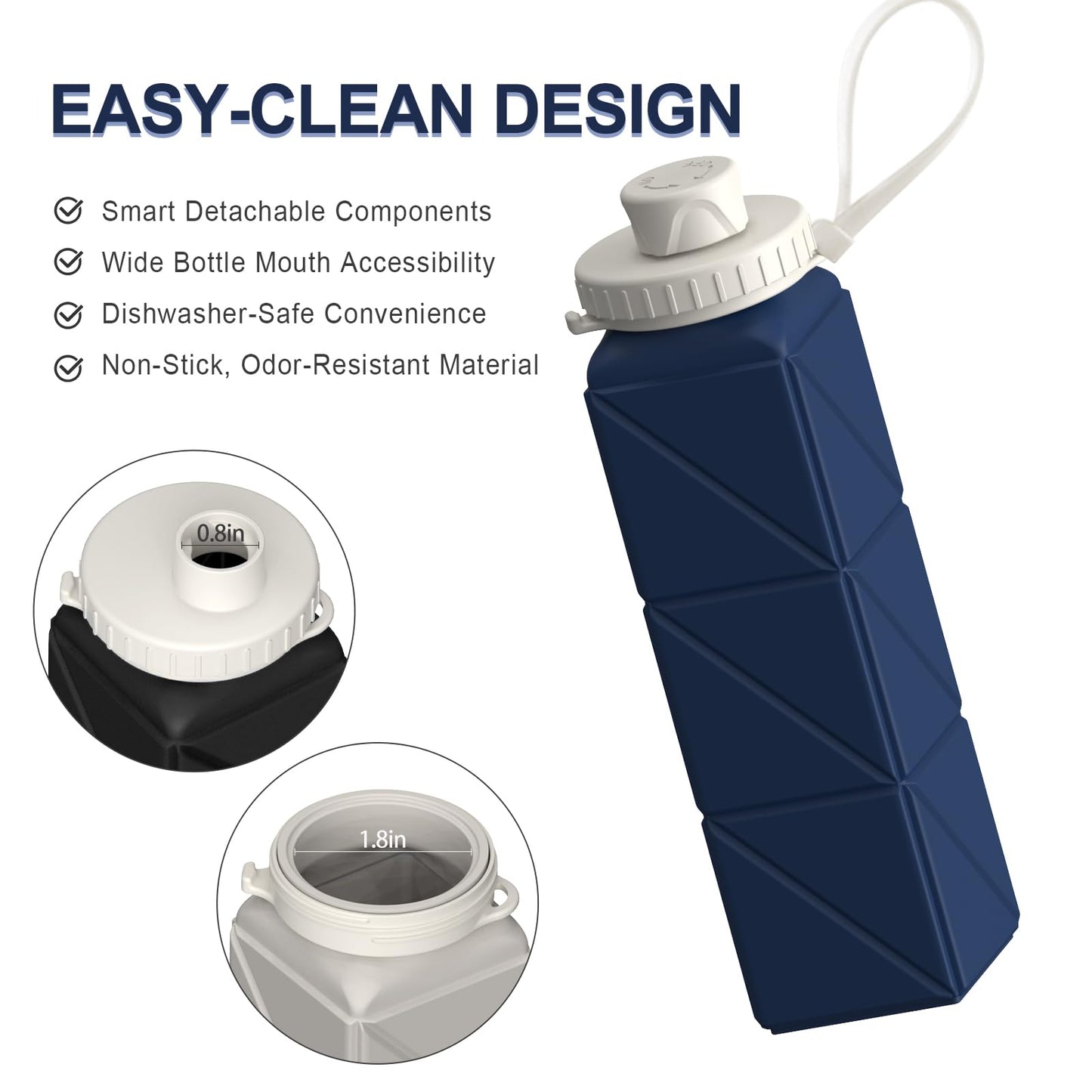 BEAUTAIL Collapsible Water Bottles 20.6oz, Silicone Foldable Portable Travel Water Bottle, Lightweight Reusable Leakproof for Traveling Camping Hiking Cycling Yoga Sports Outdoor, 1 Pack (Dark Blue)